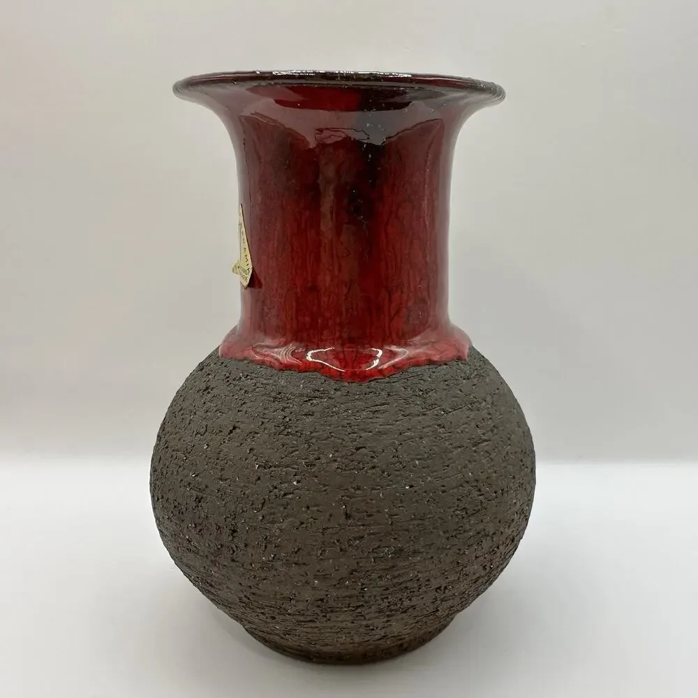 Lehmann Keramik Vase Fat Lava Mid Century Denmark Red Glaze Chamotte Fireclay